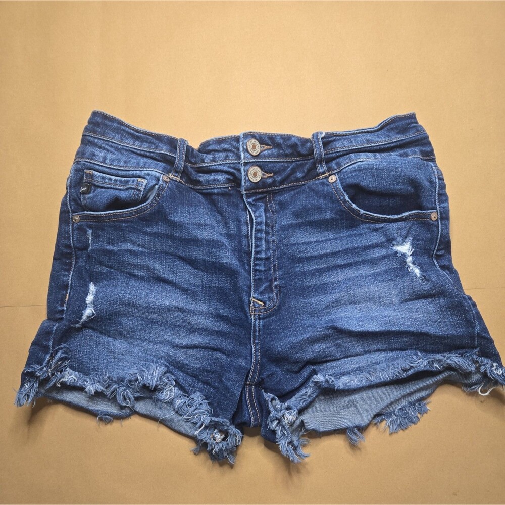 Kancan Estilo High Rise Raw Hem Distressed Blue Jean Shorts Womens Size 30